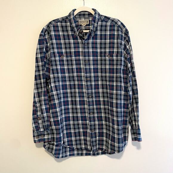 Duluth Men's Size L Navy Blue Plaid Flannel Shirt Pockets Long Sleeves - Picture 1 of 5